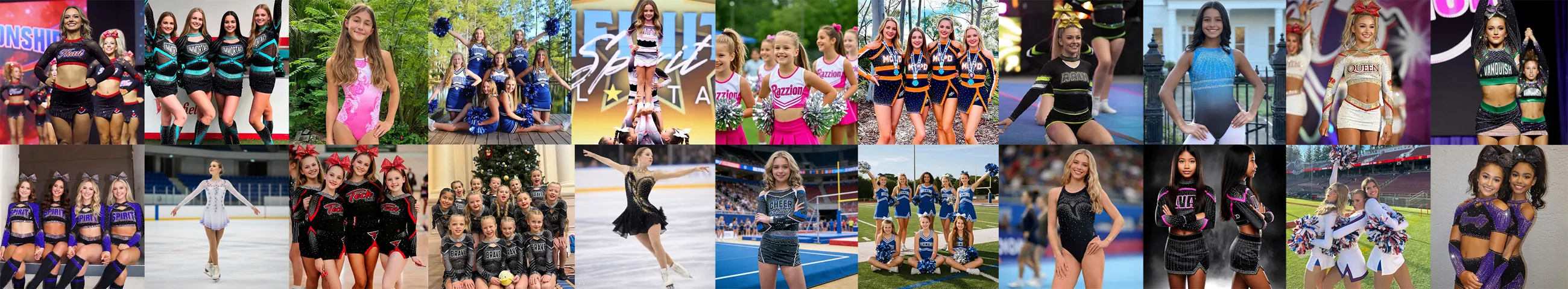 Cheer, gymnastics and skating teams wearing custom uniforms made to order