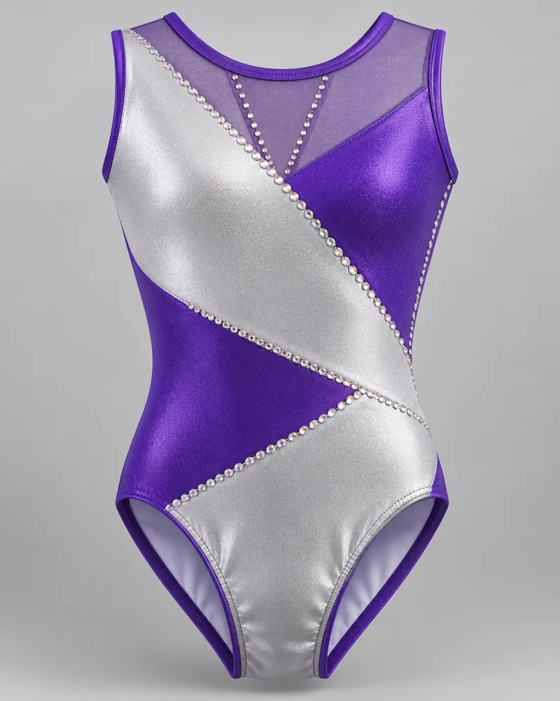Violet & Silver Diagonal Block Leotard – front view