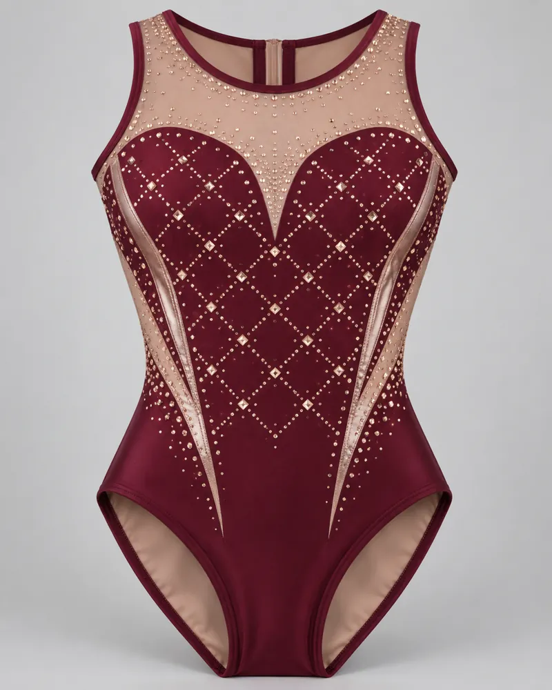 Burgundy Diamond Grid Sweetheart Leotard – front view
